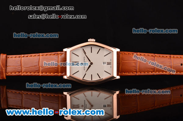 Vacheron Constantin Malte Japanese Miyota OS2035 Quartz Rose Gold Case with Brown Leather Strap and White Dial - Click Image to Close